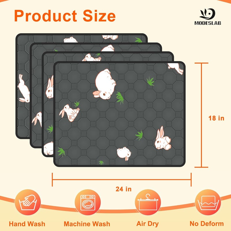 MODESLAB 4-Pack Guinea Pig Cage Liner, 18in x 24in Fast Absorption Washable Bedding Pee Pads for Dogs Puppy Rabbit Small Animal Cage Mat, Leakproof & Non-Slip - Image 2